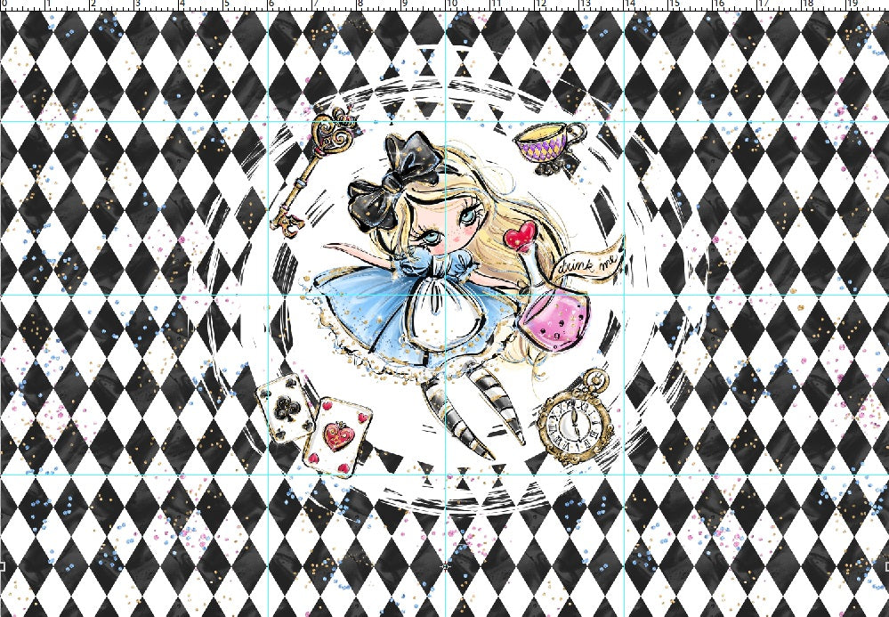 R107 Wonderland Tea Party - Panel 2 - Black and White Falling - adult