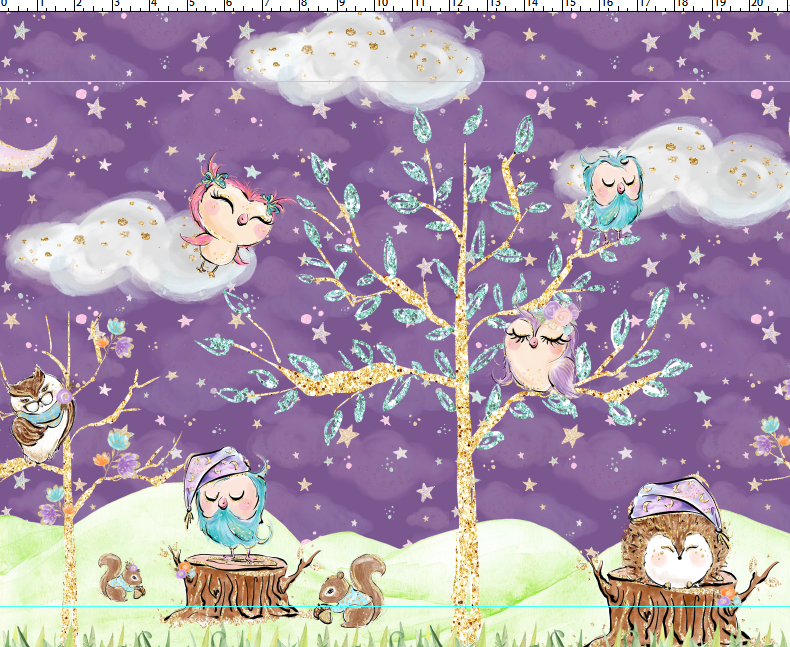 Owl Night Long - Double Border - Purple