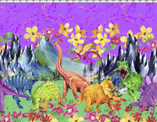 R108 Prehistoric Paradise - Double Border - Purple