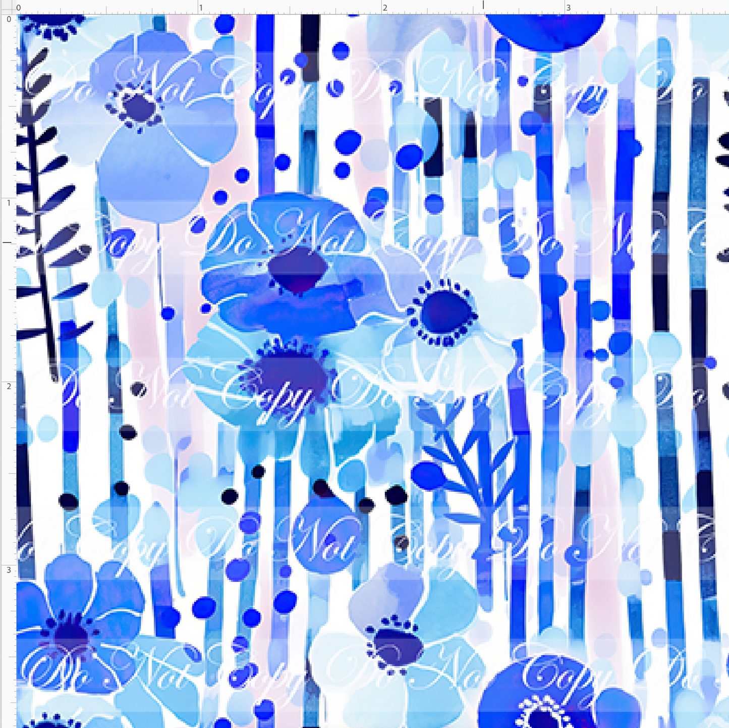 Bold Florals - Blue on Blue Stripes - SMALL SCALE