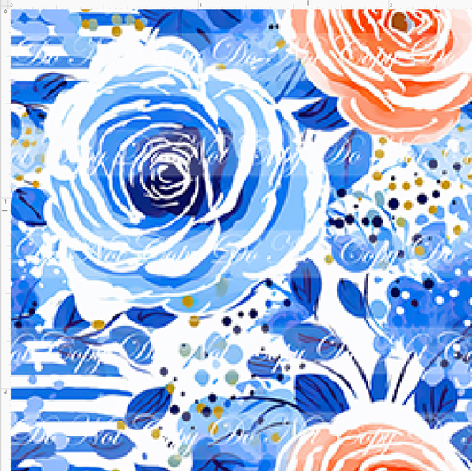 Bold Florals - Peach Roses & Blue Roses - SMALL SCALE