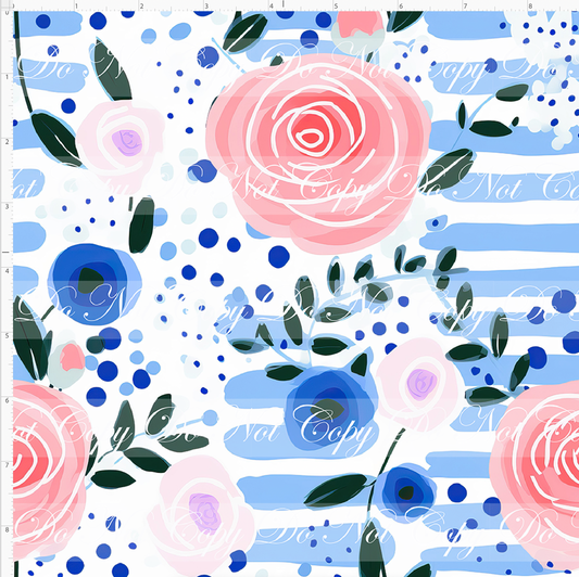 Bold Florals - Peach Roses on Blue - REGULAR SCALE