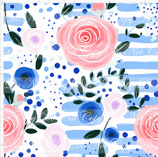 Bold Florals - Peach Roses on Blue - SMALL SCALE