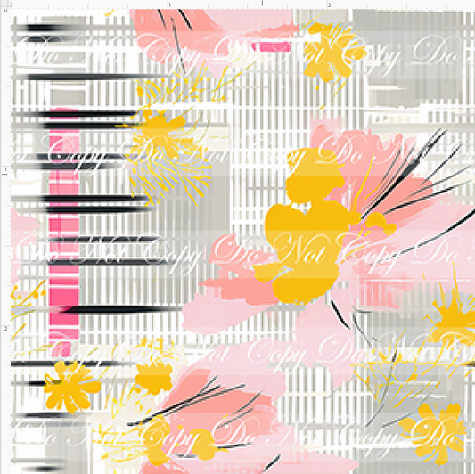 Bold Florals - Pink Black & Yellow - SMALL SCALE