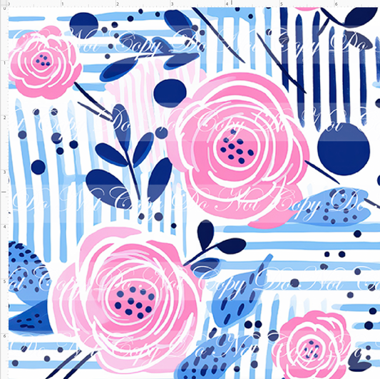 Bold Florals - Pink Roses & Blue Abstract - REGULAR SCALE