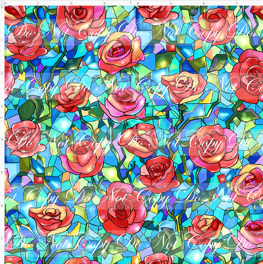 Castle of Roses - Stained Glass Roses - Small Scale - Teal