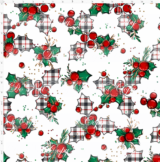 Christmas Mouse Classic-holly-white- large plaid-large scale