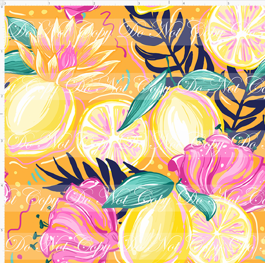 Citrus Bloom - Lemon & Floral Toss on Orange - Small Scale