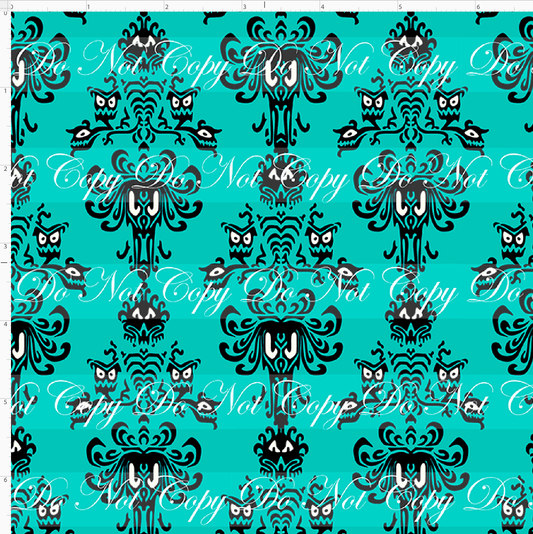 Happy Haunts - Coord - faces - teal - small scale