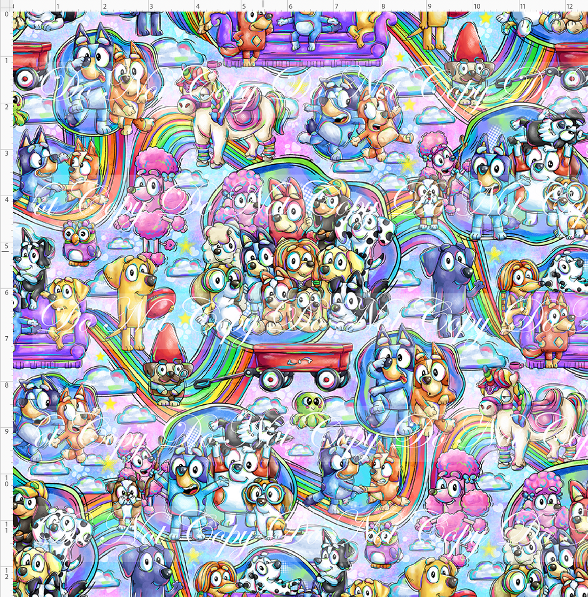 Heeler Hideaway - Characters and rainbows - Blue Purple - regular scale