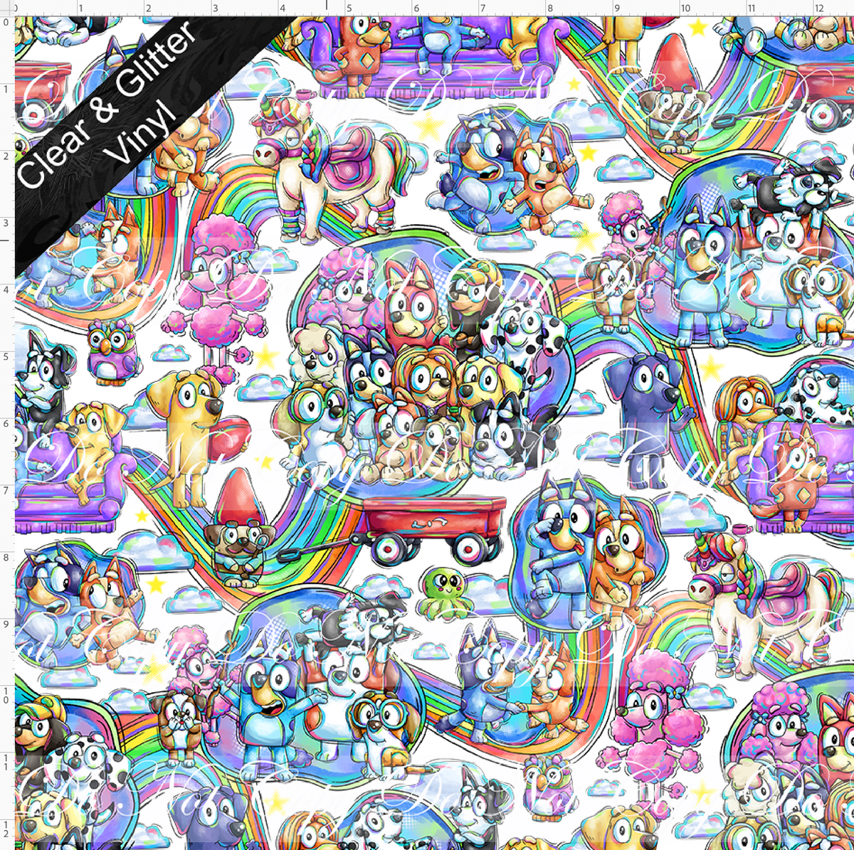 Heeler Hideaway - Characters and rainbows - CLEAR & GLITTER VINYL - Regular Scale