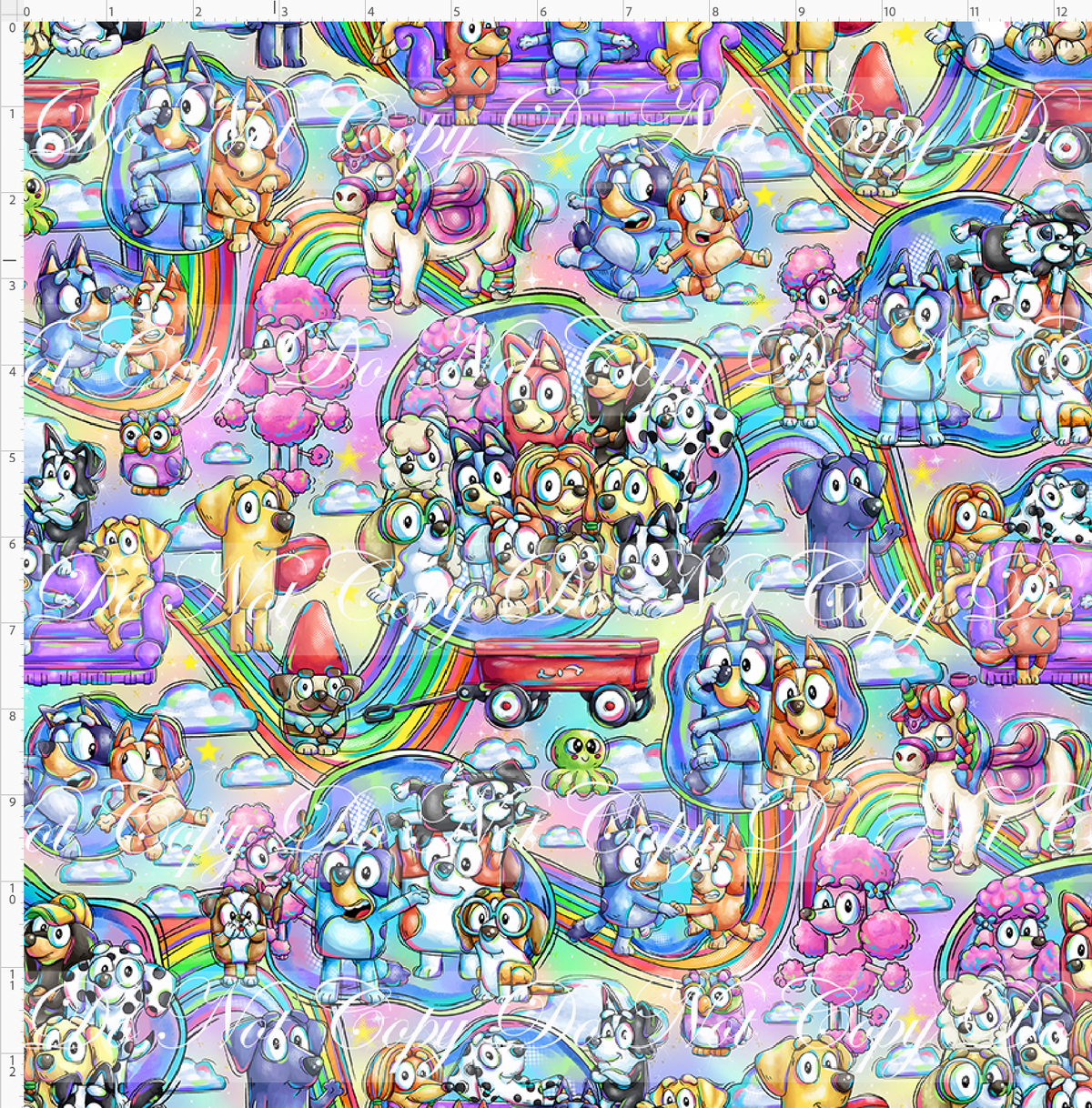 Heeler Hideaway - Characters and rainbows - Pastel Rainbow - regular scale