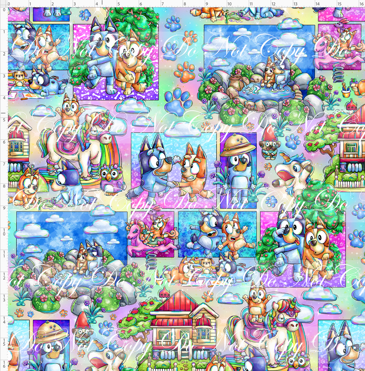 Heeler Hideaway - Characters in Squares - Pastel Rainbow - regular scale