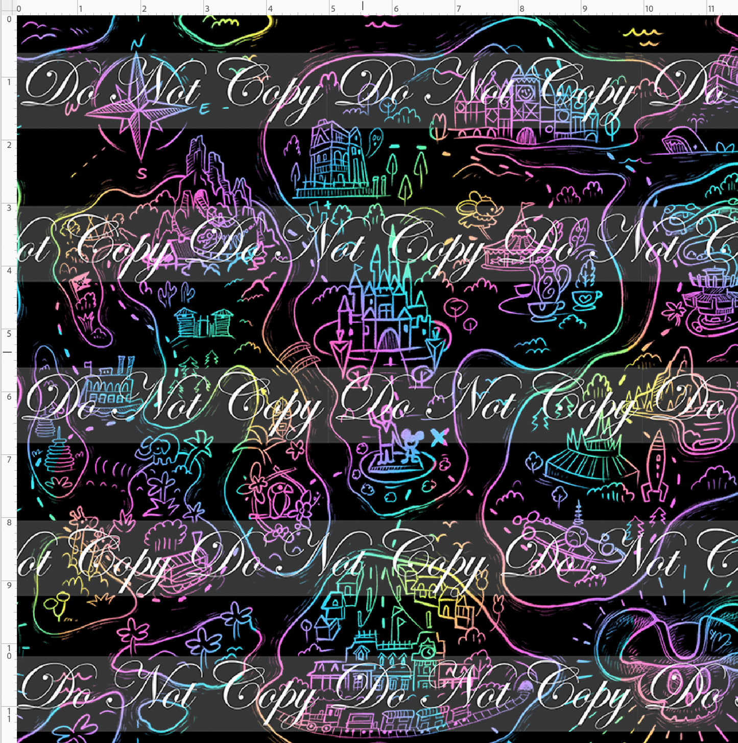 Kawaii Pirates - Pirate Map - black with rainbow - REGULAR SCALE