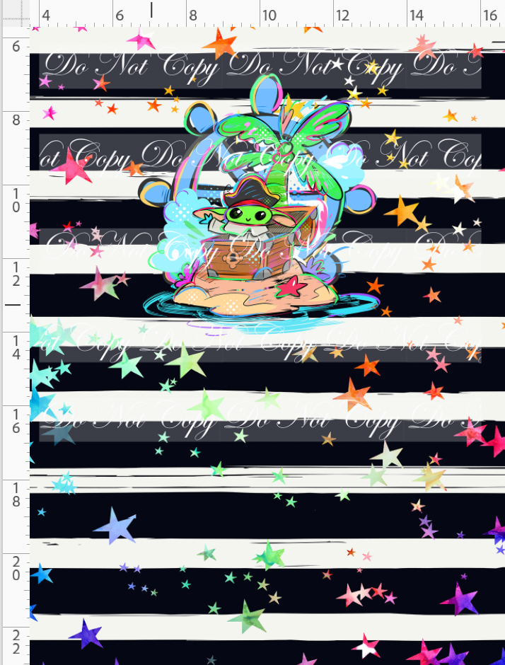 Kawaii Pirates - panel - Green Guy - black stripe with stars - CHILD