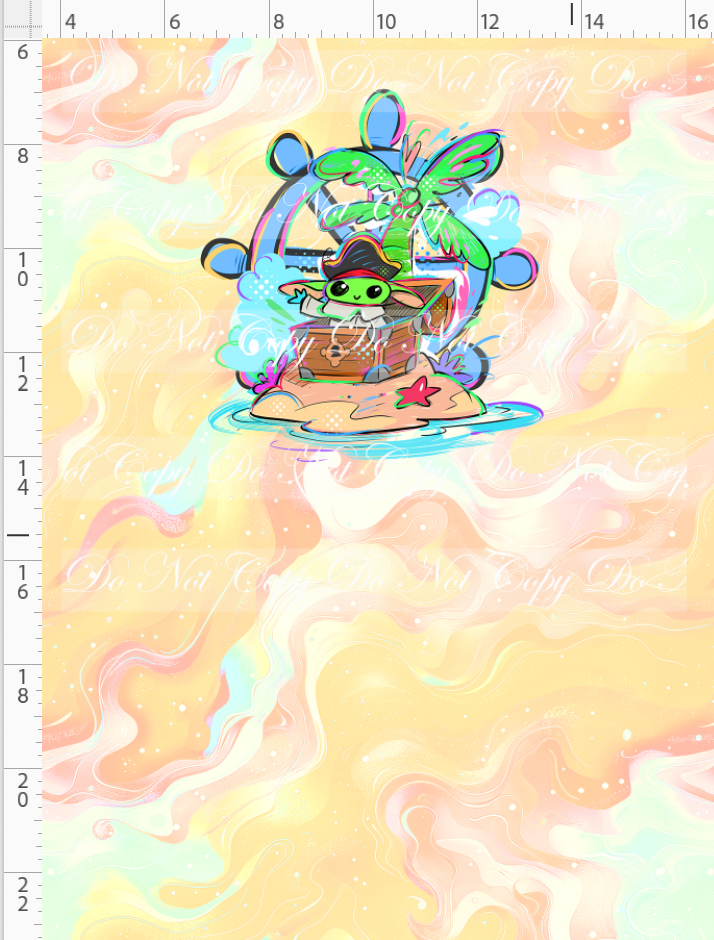 Kawaii Pirates - panel - Green Guy - tan - CHILD