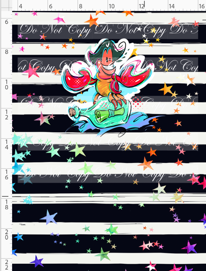 Kawaii Pirates - panel - Lobster - black stripe with stars - CHILD
