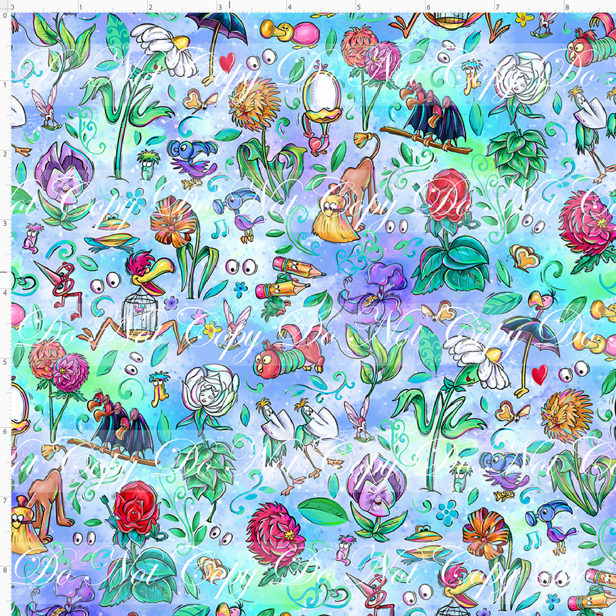 Lost in Wonderland-Flowers-Blue Green-Small scale