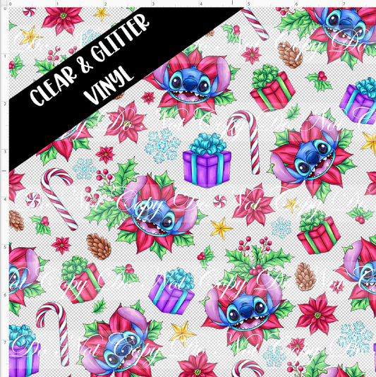 Ohana Holiday Magic - Alien Floral Toss - ROLLS - Clear & Glitter PVC Options