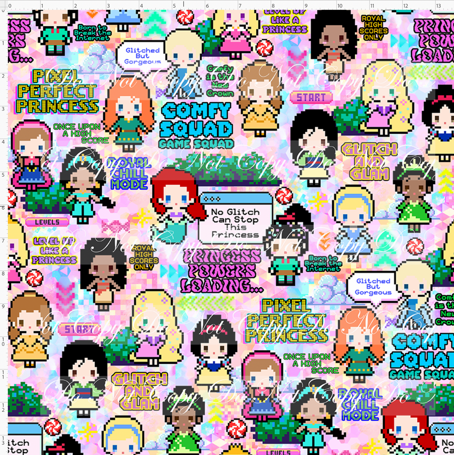 Pixel Princesses-Glitch princess-regular scale-pastel background