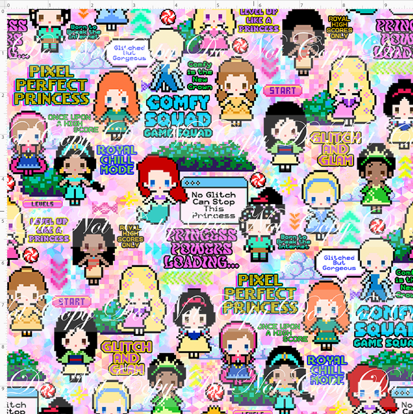 Pixel Princesses-Glitch princess-small scale-pastel background