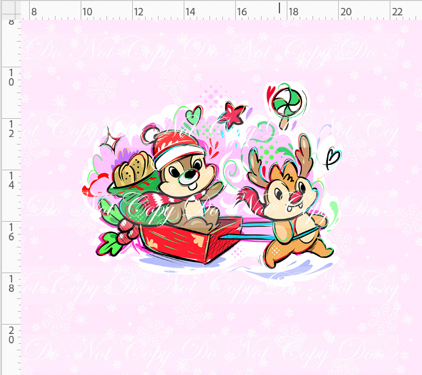 Kawaii Christmas - Panel - Snowflake - Pink - Chipmunks - ADULT