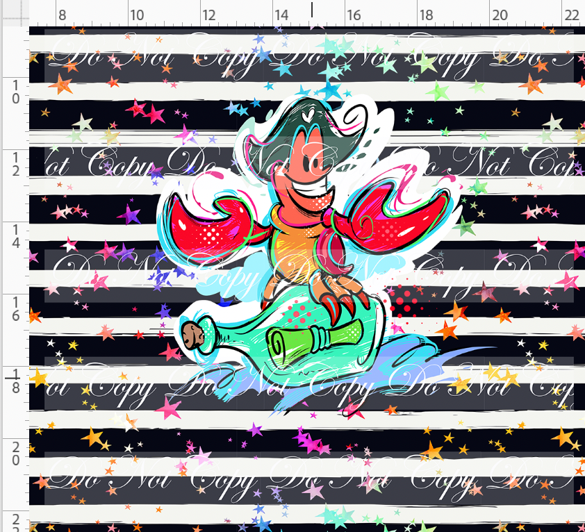 Kawaii Pirates - panel - Lobster - black stripe with stars - ADULT