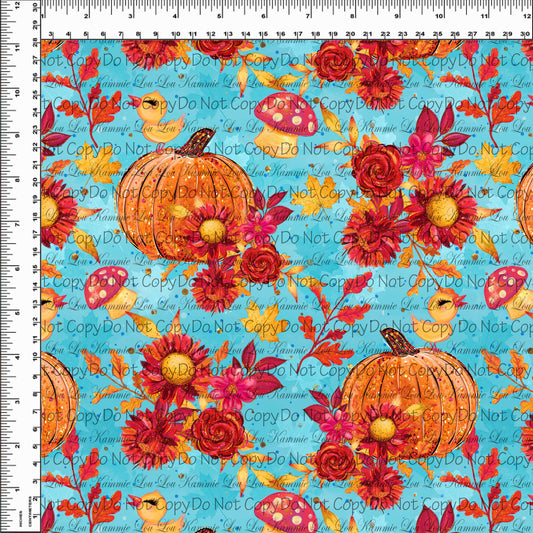 R117 Falling into Fall - Aqua Pumpkins Floral