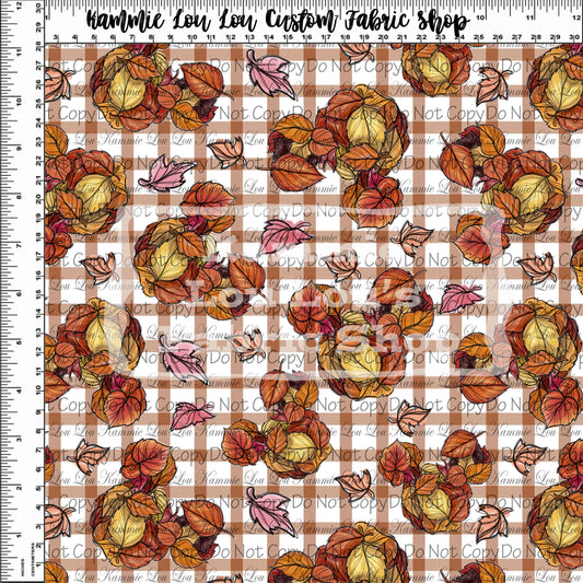 R120 Friendsgiving - Leaf Silhouettes on Plaid - Regular Scale