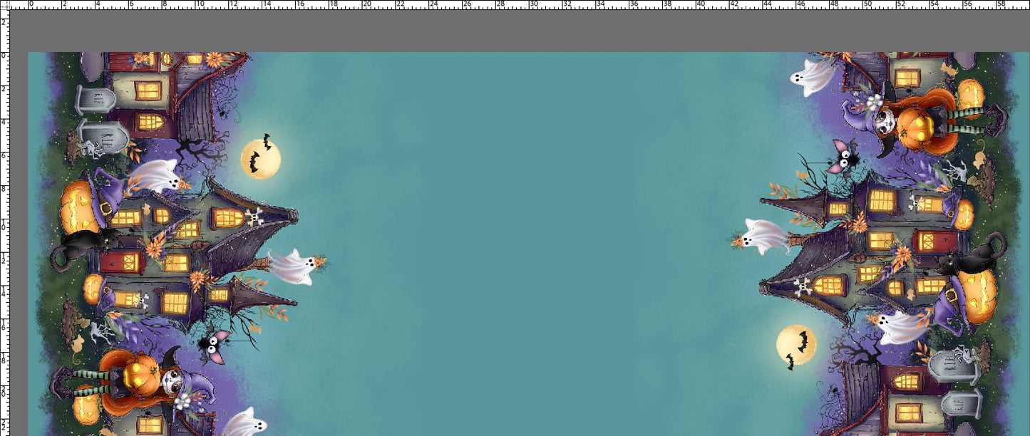 R125 Happy Halloween - Double Border - TEAL