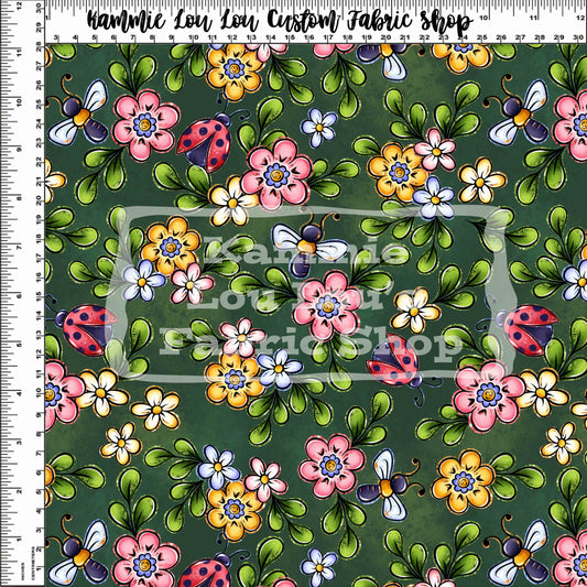 R126 Frogs in the Garden - Green Floral