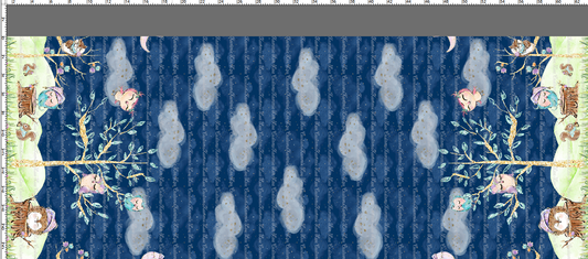 Owl Night Long - Double Border - Navy