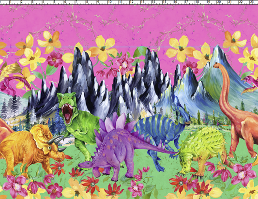 R108 Prehistoric Paradise - Double Border - PINK